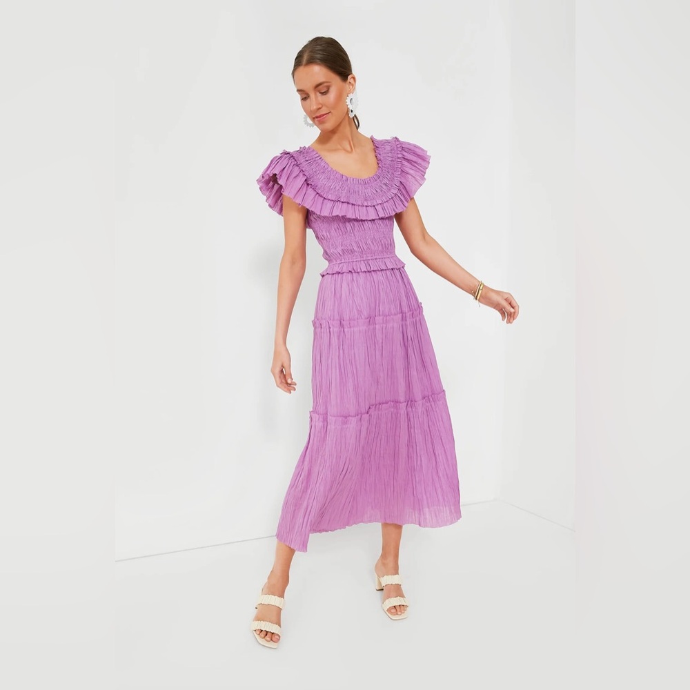 Lavender Micah Solid Ramie Flutter Sleeveless Dress - Picture 5 of 6